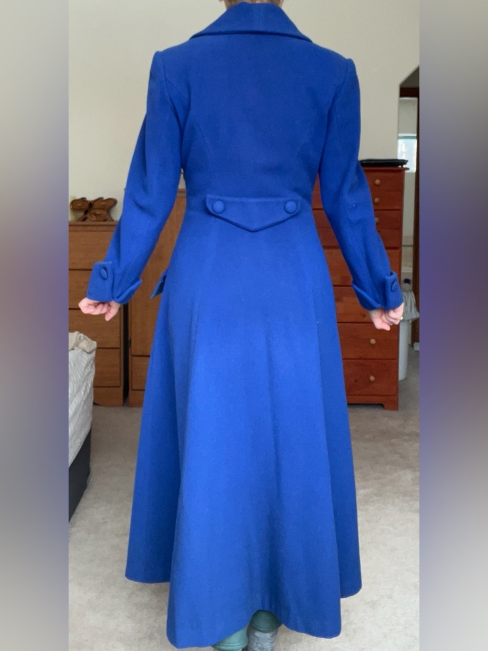 cobalt blue unique A-Line Notched Collar wool and cashmere fitted long coat - Picture 2 of 15